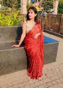 Elegant Red Saree with golden blouse