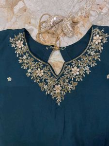 Teal Embroidered Kurta Set
