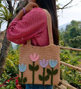 Crochet Flowers Tote Bag