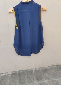 Women Navy Shirt Style Crop Top
