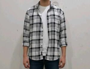 Men's Black & White Plaid Shirt