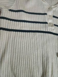 Striped Knit Polo Top