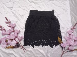 Black Lace Detail Mini Skirt