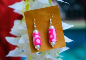 Pink Patterned Pearl Drop Earrings