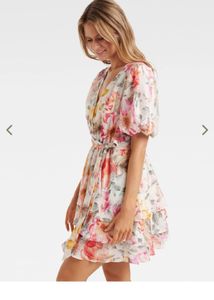 Forever New White &amp; Pink Floral Print SkaterDress