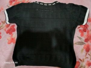 Black Knit Top w/ White Trim