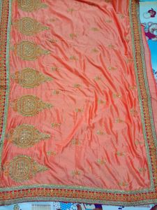 Elegant Peach Embroidered Saree❤️❤️
