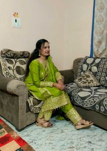 Designer Green Silk Embroidered Kurta Set with Dup