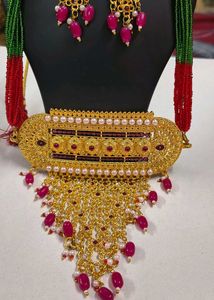 Ruby Rajisthani Gold-Tone Necklace set bridal look