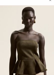 H&M Olive Peplum Bandeau Top