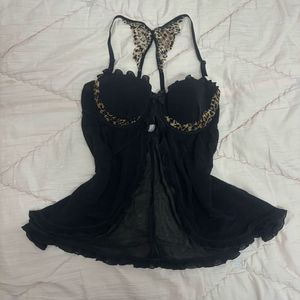 NWT LaSenza Vintage Black & Leopard Babydoll