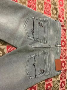 Designer Embroidered Grey Denim Jeans– Lightly Use