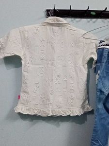 Cute Girls Clothing Set white shirt blue denim jea