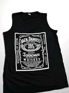 This black sleeveless t-shirt features a bold whit