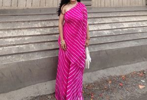 Pink Leheriya One shoulder Kurta Set