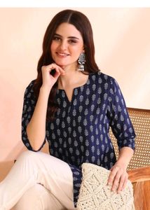 Elegant Navy Blue Printed Kurta