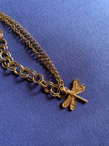 Gold Dragonfly Pendant Bracelet