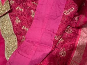 Hot Pink Embellished Net Saree