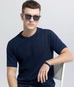 Navy Blue Textured Knit style Tee