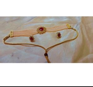 Pink stylish Choker Set With Earring