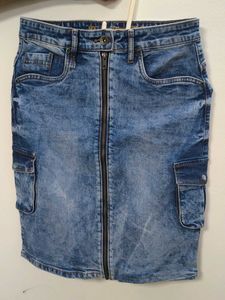 Denim Zip Front Skirt