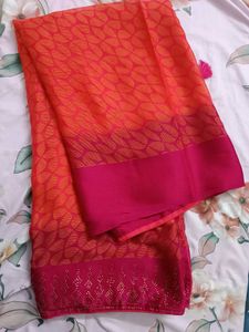 Orange-Pink Floral Saree