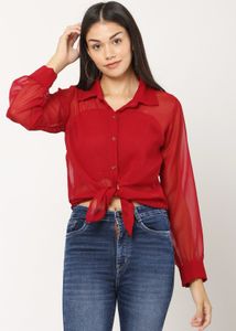Red Shirt  Tie-Front Blouse