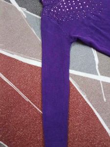 Purple Embellished Turtleneck Sweater