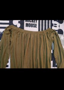 Olive Green Off-Shoulder Bell Sleeve Top