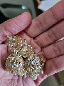 Gold And Pearl Artificial Jhumkas For Women