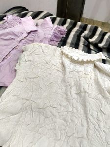 Lavender Shirt And White Free Size Top