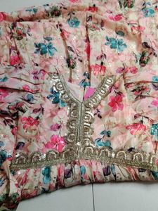 Sandal pink green Floral Flared gown..