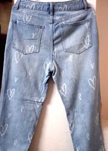 Heart Print Ripped Jeans