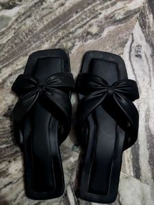 Black Bow Detail Slides - Size [39]