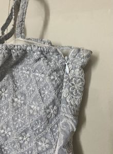 Grey Embroidered Peplum Top