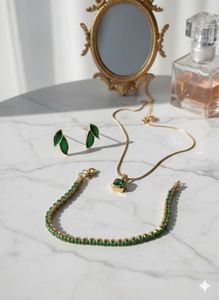 Premium Anti Tarnish Gold &amp; Green Jewelry Set
