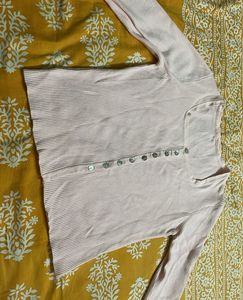 Pink Ribbed Button Top For Winter’s