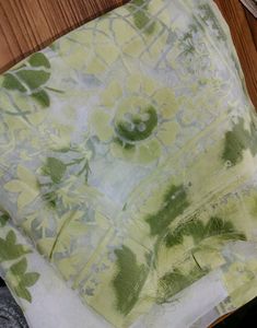 Fabric Green And White Print
