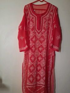 Lilac Embroidered Kurti, Both Side Added