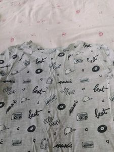 Grey Graphic Print Top
