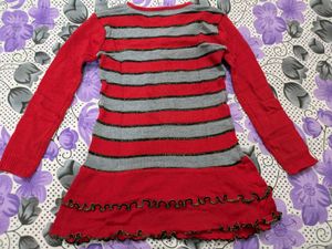 Red Grey Woolen Long Top