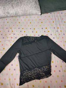 Lacy Asyemetrical Hem Mesh Top