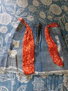 Distressed Denim Mini Skirt
