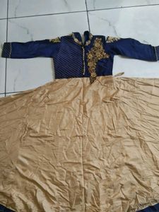 Elegant Blue &amp; Gold Embellished Dress