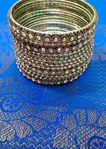 Multi Color Stone Silver Coted Bangles