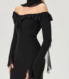 Lettuce Trim Bodycon Dress With A Neck Scarf