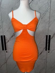 Urbanic Neon Orange Backless Cutout Body Corn Dres