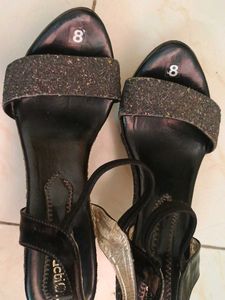 Black Block Heels With Glittered Top 4inch Heel