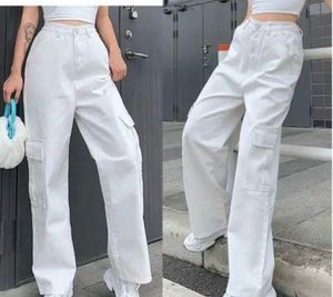White Wide Leg Cargo Pants