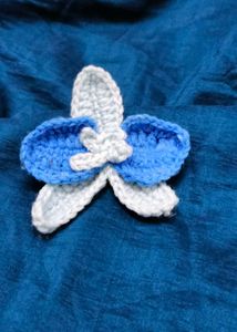 Blue Crochet Orchid Flower Hair Clip